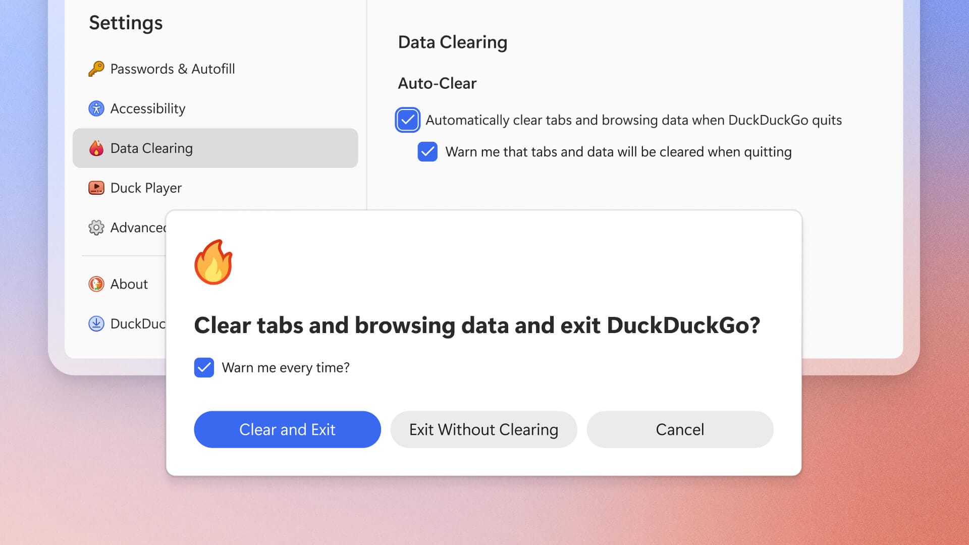 “Burn on Exit” to Automatically Clear Browsing Data